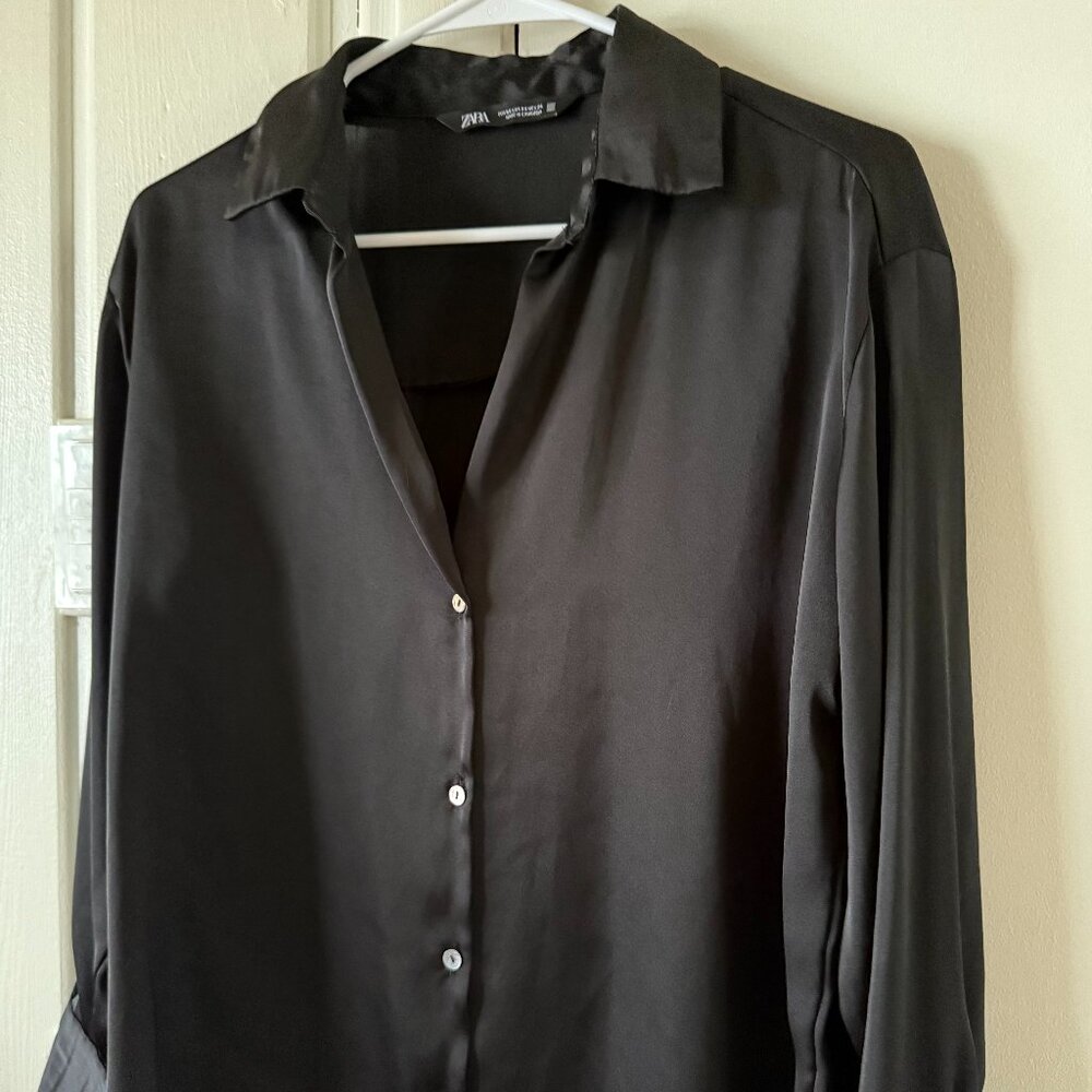 ++ ZARA satin-like button down blouse **